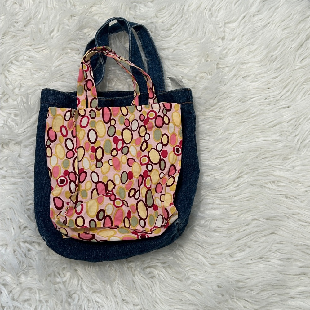 Stylish Denim and Patterned Mini Tote Bag Set - Picture 12 of 12